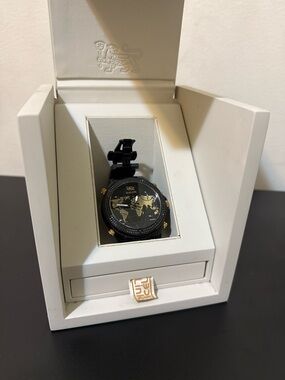 IceLink Unisex Marco Polo Diamond Black & Gold World Map Multi-Time Zone Watch